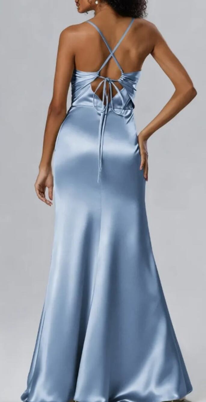 AW BRIDAL sz 12 L baby blue crystal satin Romilda formal Maxi Dress New b54